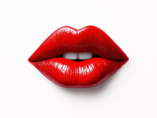Close-up of glossy red lips with vibrant lipstick, exuding sensual beauty.