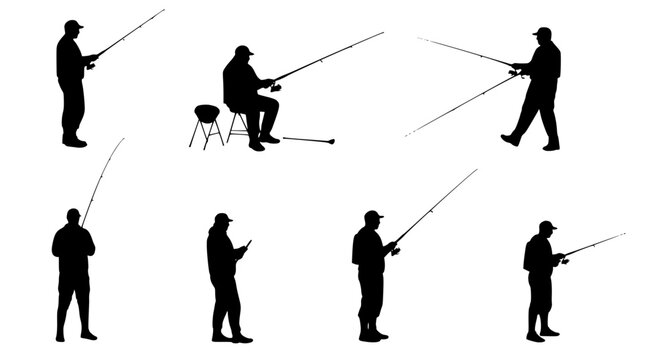 vector set of Fishermen Silhouettes