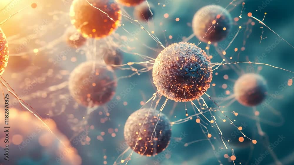Poster microscopic view of cellular structures showcasing intricate details and vibrant colors in a scienti