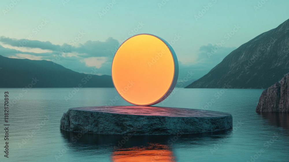 Poster parametric design, a high-fidelity image of a glowing, parametric sphere with a floating design, ide