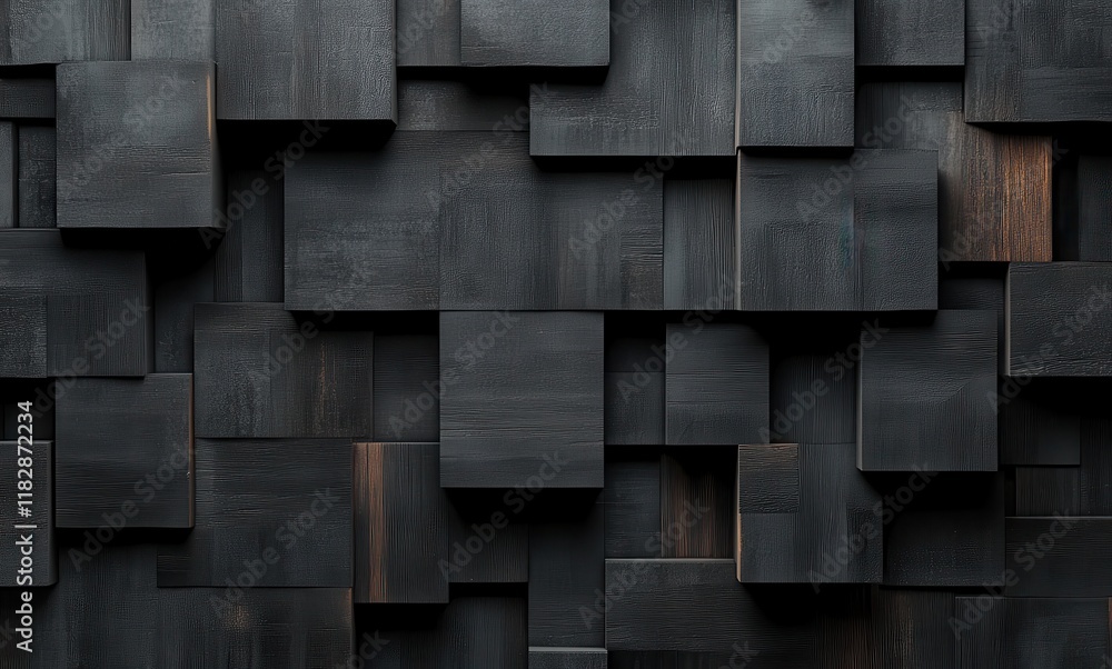 Poster intricate arrangement of dark wooden blocks creating a textured and modern background for creative p