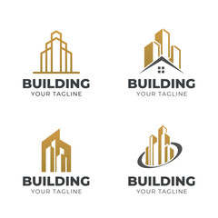 Fototapeta premium Building logo template set with gold and black color for construction constructor developer hotel 