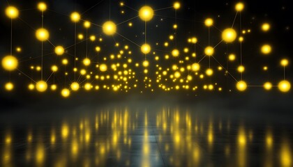 Obraz premium Golden Network of Light - Symbolizing connectivity and innovation - Ideal for tech presentations, conferences, or futuristic website backgrounds