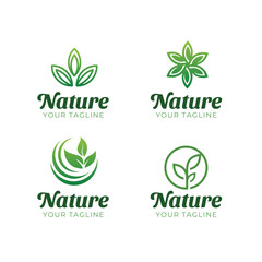Logo template od organic fertilizers with green leaf logo design for business product, nature reserves, greening, go green, agriculture, ecology, environment, farming