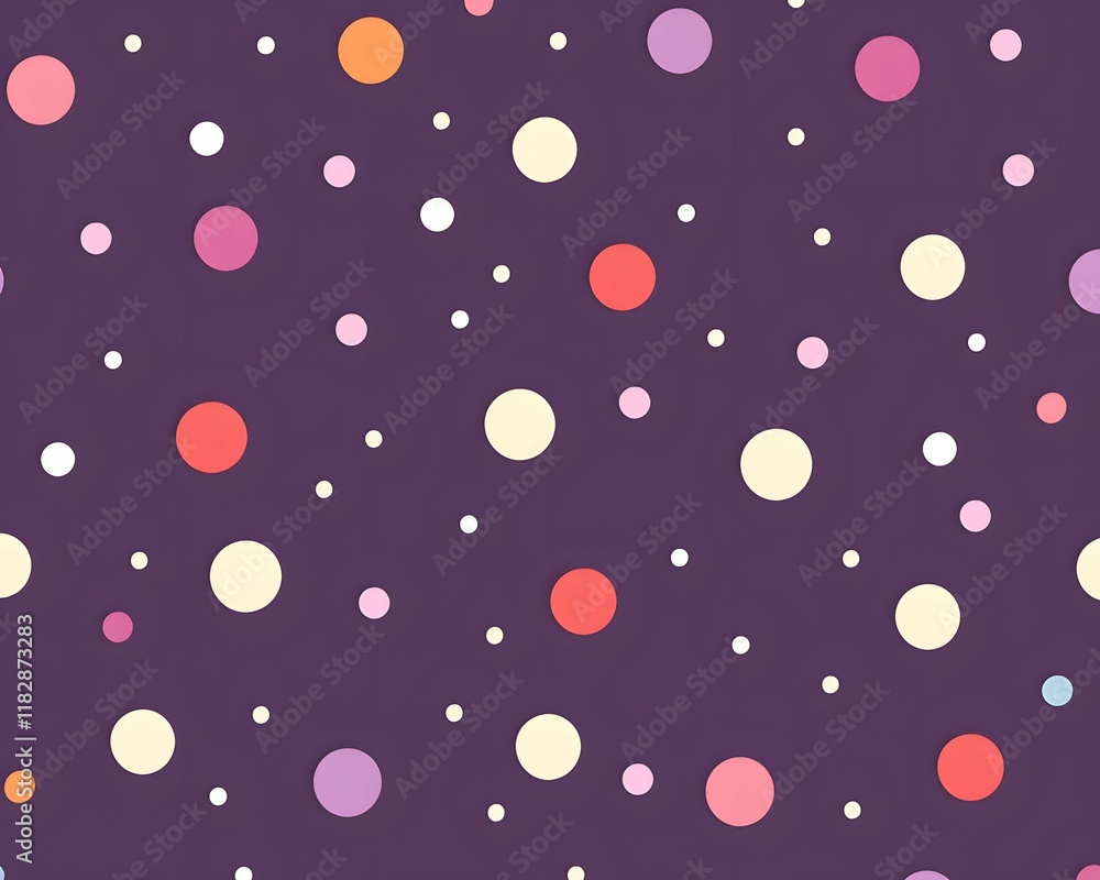 Poster purple background with multicolored circles of varying sizes