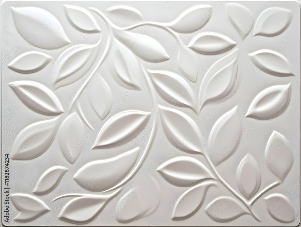 Poster white embossed floral pattern creates a textured background for design elements.