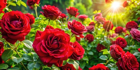 Lush red roses bloom in profusion; a stunning aerial panorama, captured by drone photography, reveals a floral paradise.