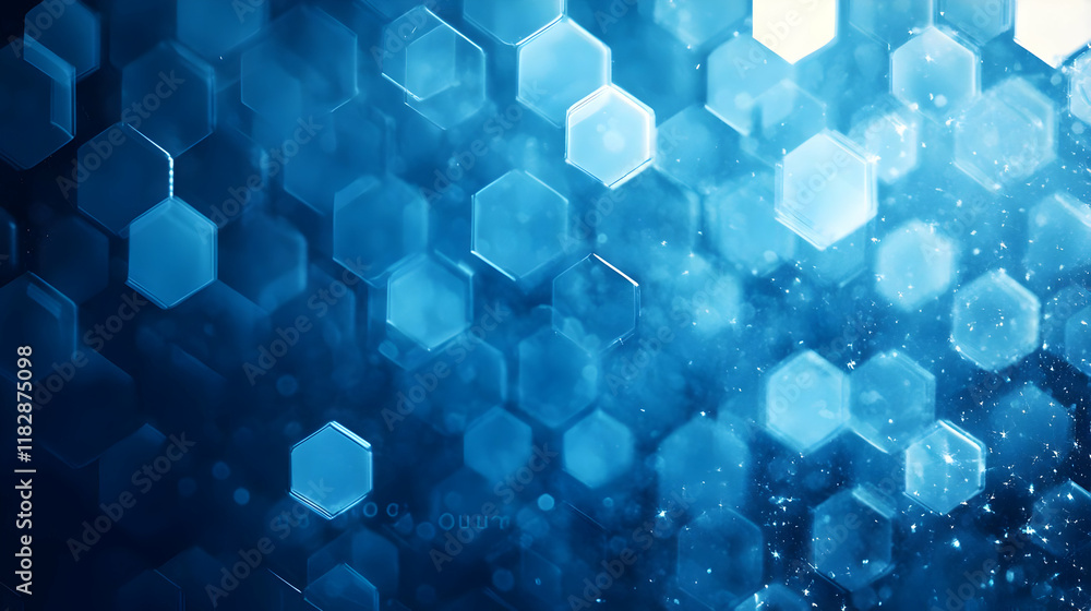 Poster abstract blue hexagon background creates a futuristic and technological design with soft lighting