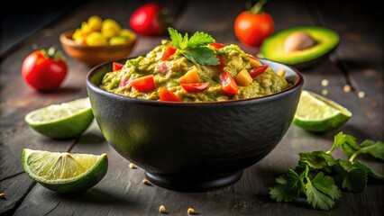 Night's embrace reveals the rich textures of black bowl guacamole, a lime-kissed delight.