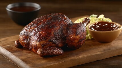 Grilled chicken with barbecue sauce and coleslaw.