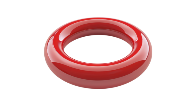 A 3D-rendered red ring icon with a shiny finish displayed on a white background