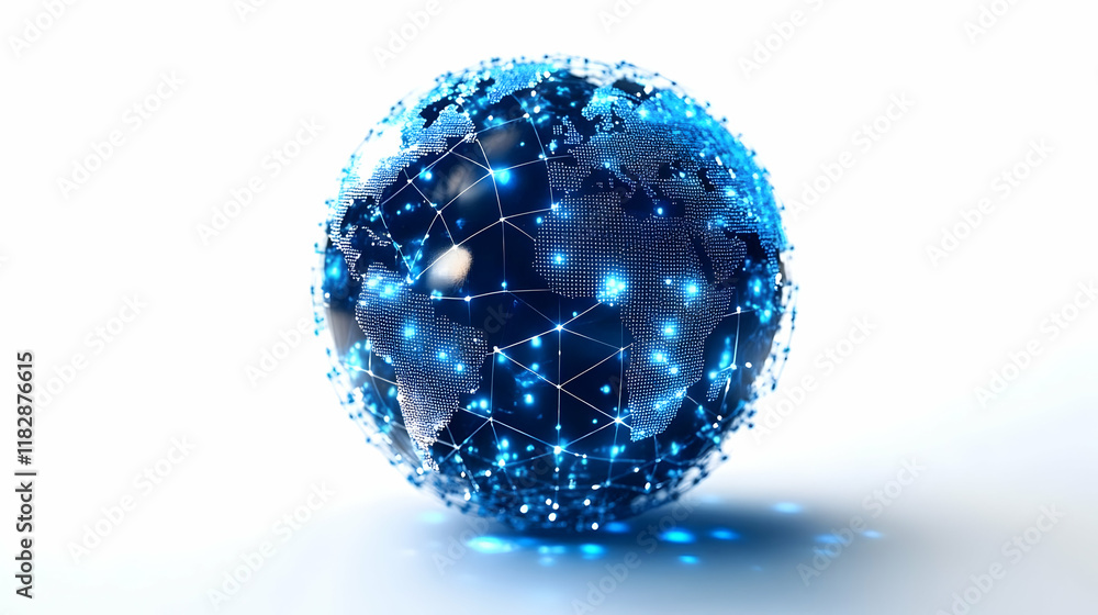 Aufkleber digital earth globe shows global network connections with futuristic technology, data visualization.