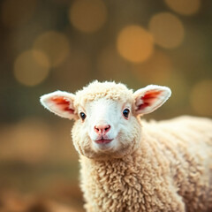 Obraz premium Adorable Sheep in a Vibrant Pasture at Sunset