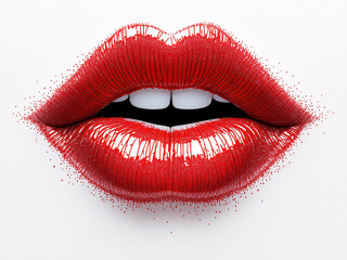Obraz premium Close-up of glossy red lips with vibrant lipstick, exuding sensual beauty.