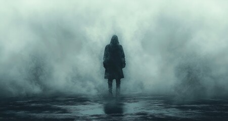 Solitude in the Foggy Landscape of a Young Man