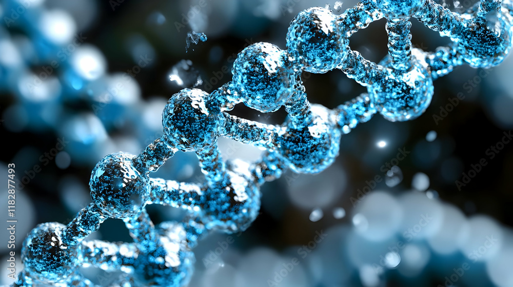 Poster 3d rendered dna molecule structure illustration in motion with a microscopic view