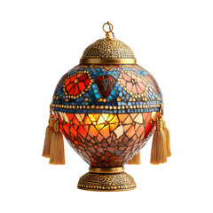 Colorful Lantern-Style Mosaic Lamp with Gold Tassels Isolated on Transparent Background