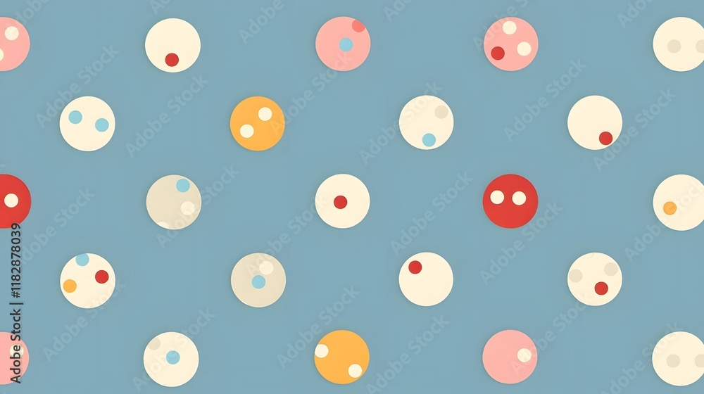 Poster repeating pattern of multicolored circles with inner circles