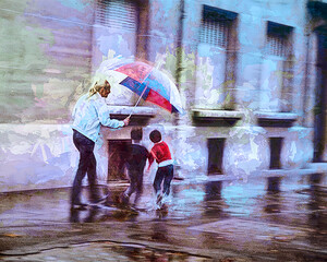 parent and child rainy day