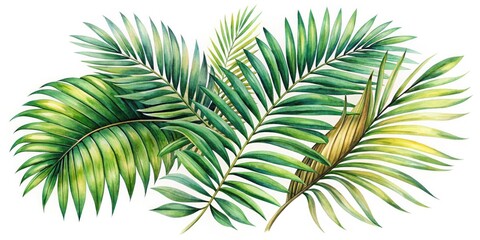 Vintage palm leaf watercolor painting. Isolated, retro style botanical illustration. Perfect art print.