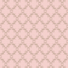 Soft pink damask seamless pattern with delicate ornamental scrolls. Perfect for feminine wallpaper, stationery, textiles, and romantic vintage designs.