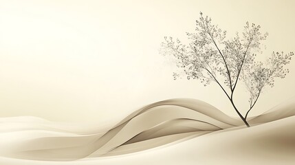 Abstract Beige Landscape With Delicate Branching Tree
