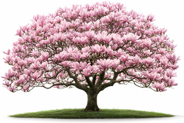 Magnolia Tree in Full Bloom Stands Majestically on a Patch of Green Grass