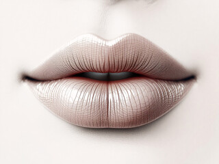 Fototapeta premium Black and white close-up of textured lips with detailed lines.