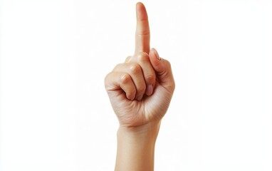 A woman hand pointing upward, isolated on a clean white background
