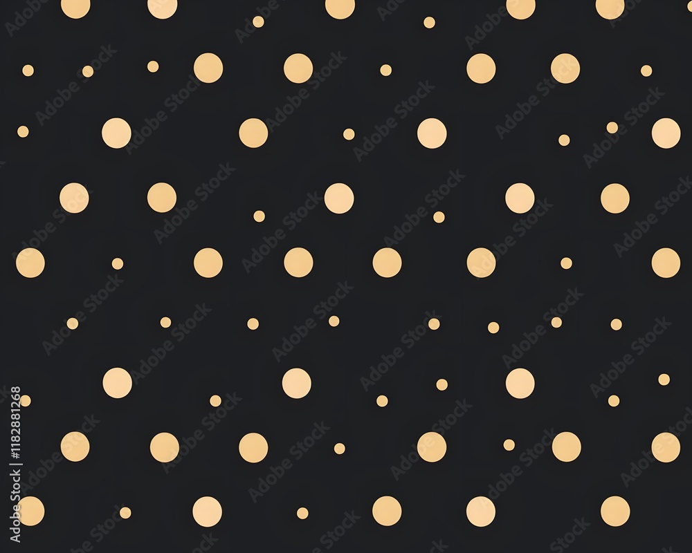 Poster scattered circles pattern: dark background with gold circles of varying sizes