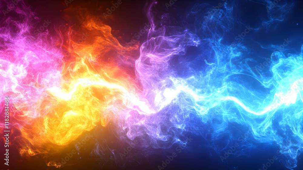 Poster abstract background with swirling orange and blue smoke creates a dynamic visual effect