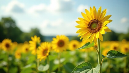 Delicate sunflowers towering over the garden landscape, tall, blooms, flowers