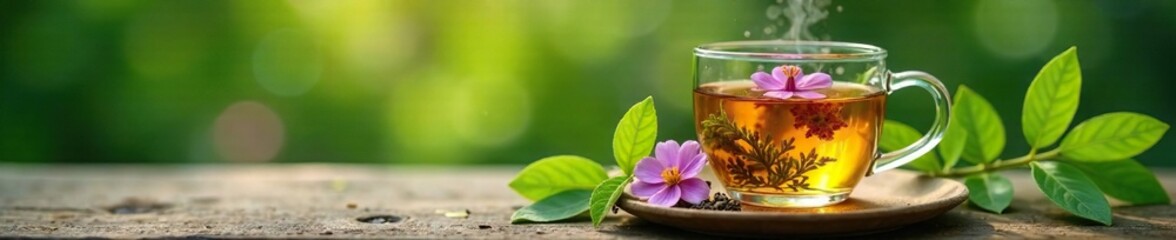 Flower tea infuser filled with melissa and flowers, green, leaf