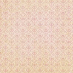 Soft pink and yellow faded damask seamless pattern with vintage texture. Ideal for shabby chic decor, wallpapers, stationery, and delicate background designs.