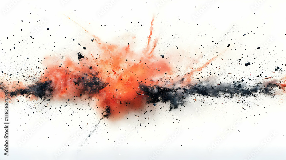 Poster orange and black explosion creates dynamic abstract visual on white background