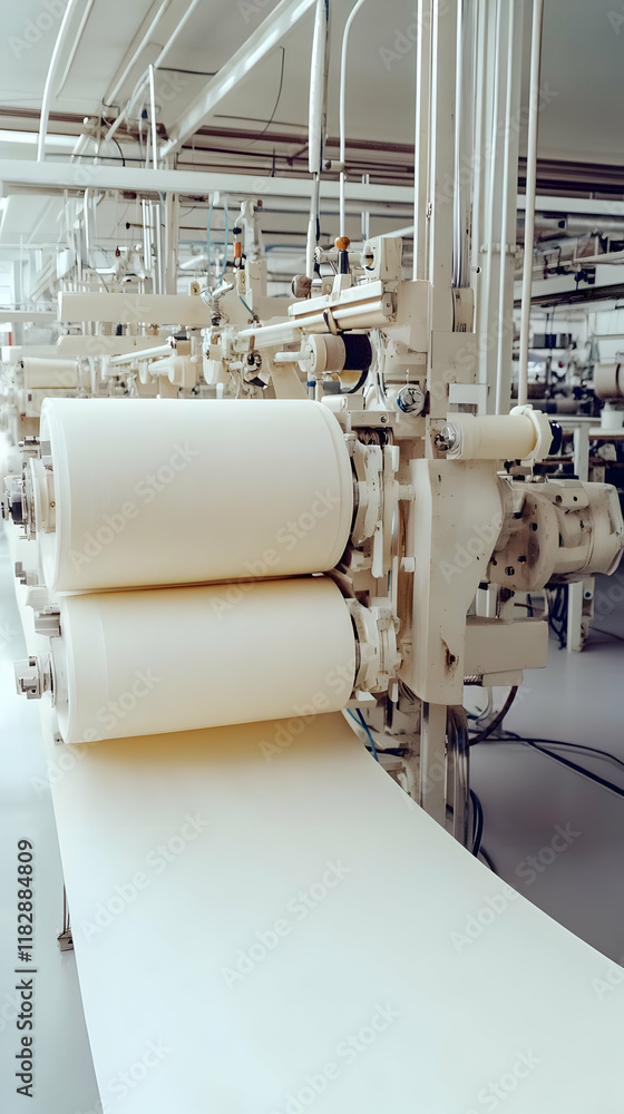 Poster industrial rollers process material in a factory setting