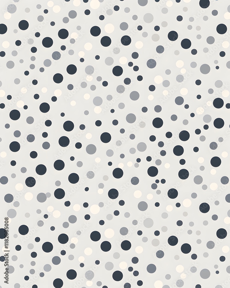 Poster seamless pattern of varied-sized circles in multiple shades of grey