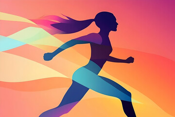 Naklejka premium Silhouette of Woman Running with Colorful Abstract Background