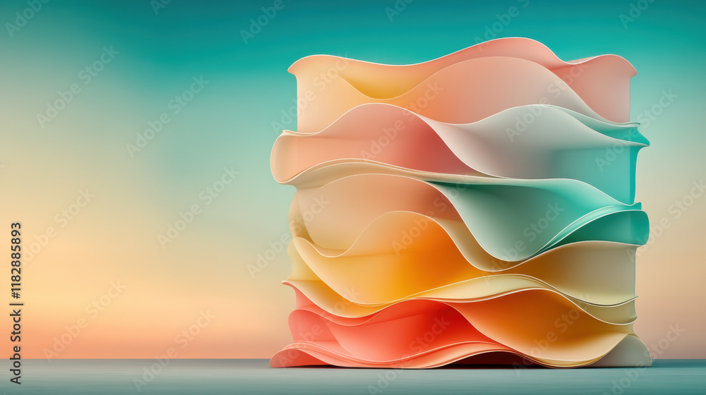 Aufkleber parametric design, a high-fidelity image of a futuristic parametric tower featuring wavy translucent