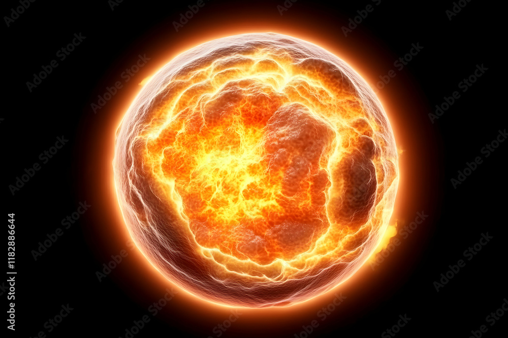 Poster fiery planet explodes with intense heat and energy on dark background