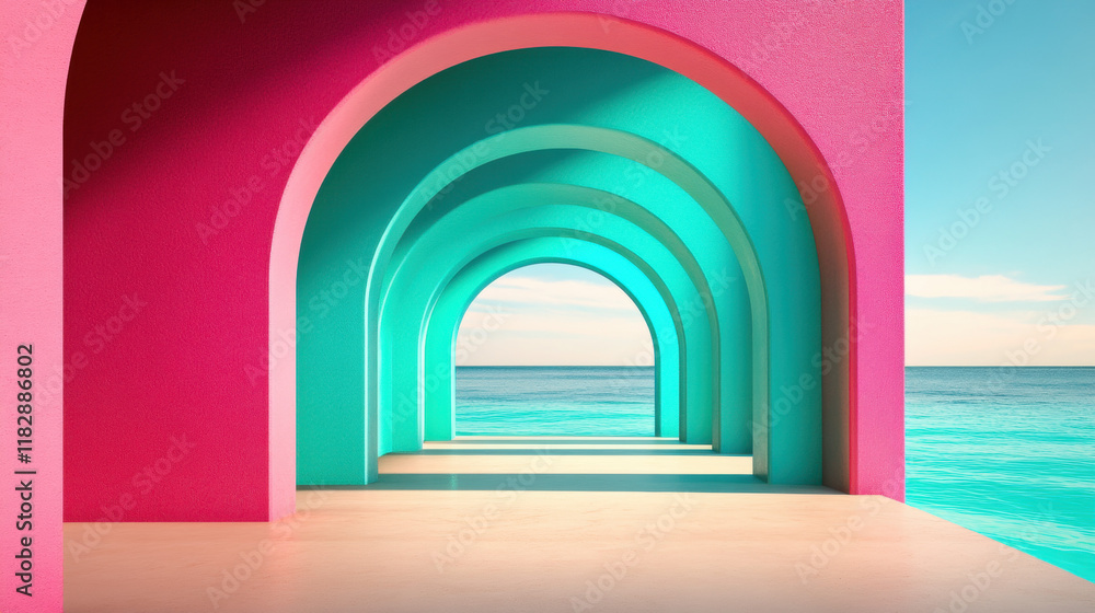 Aufkleber parametric design, a high-fidelity image of a futuristic, parametric walkway featuring undulating su