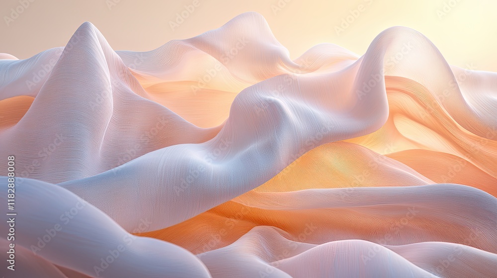 Poster soft undulating waves with warm light create a serene landscape of smooth textures and gentle curves