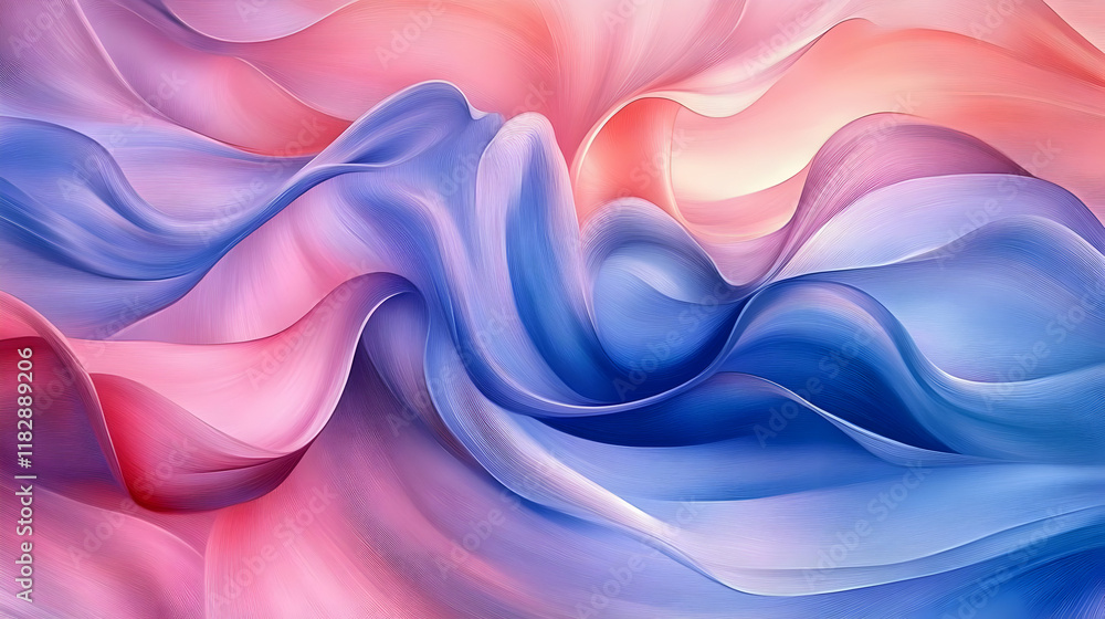 Poster abstract background with flowing pink and blue waves forms a dynamic and elegant composition.