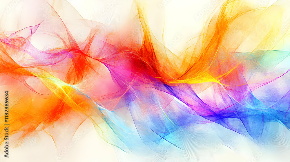 Poster abstract colorful waves flow gracefully across a white background with soft texture