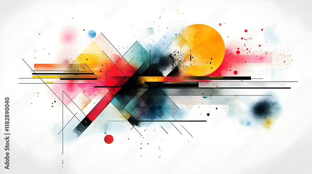 Aufkleber Abstract Composition Explores Dynamic Interplay of Geometric Shapes and Vibrant Colors with Textured Background.