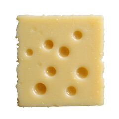 Square slice of cheese isolated on transparent background