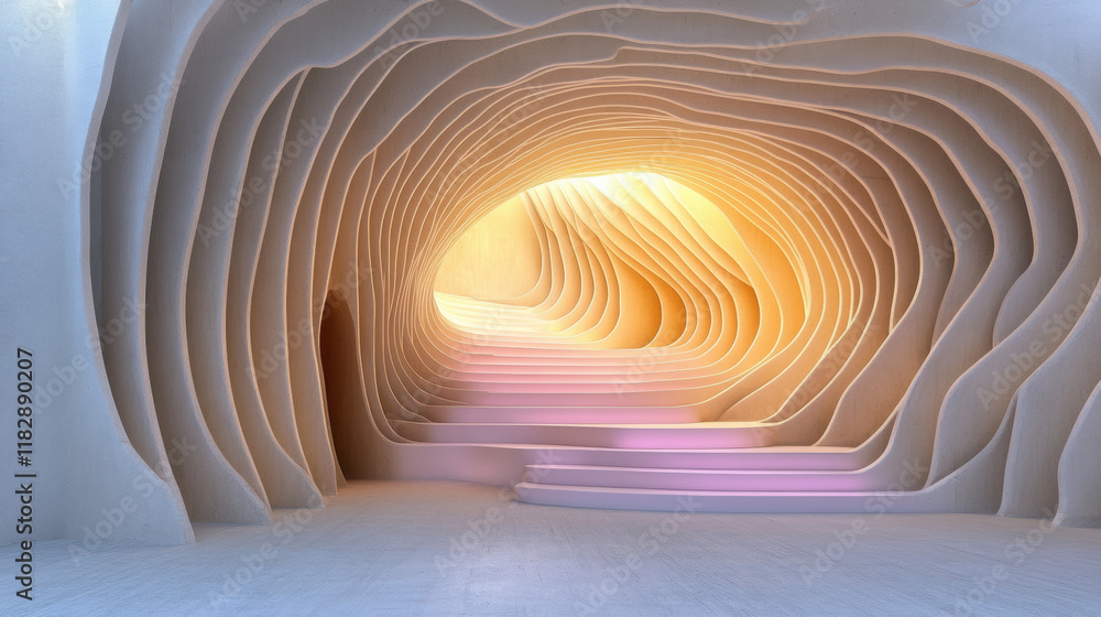 Poster parametric design, futuristic staircase with a parametric design, showcasing high fidelity in a visu