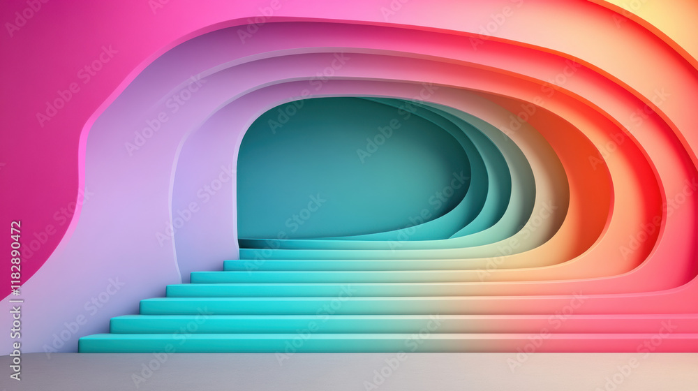 Poster parametric design, a high-fidelity image of a futuristic staircase featuring a unique parametric des