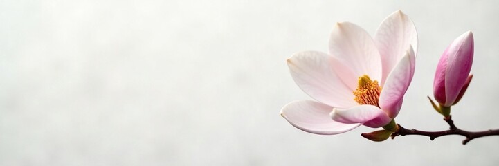 Fototapeta premium Delicate magnolia blooms on a crisp white background, clean, flower