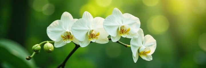 Fototapeta premium Delicate white orchid petals swaying in the breeze, nature, greenery, garden